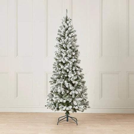 Slim Balsam Fir Christmas Tree, Green and Snow-Flocked